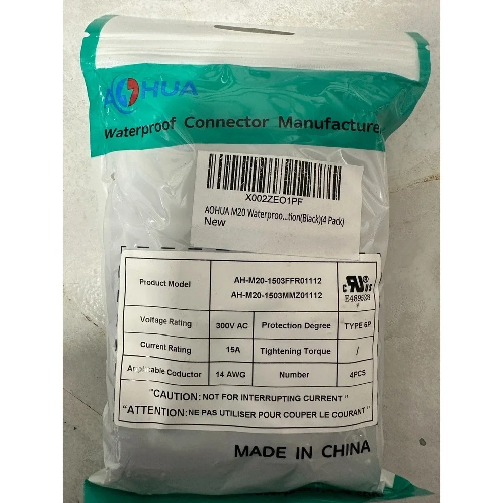 4-Pack AOHUA M20 Waterproof Connector 1503 FM‎ Outdoor Electrical Plug-New